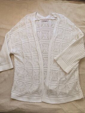 Willow & Wren Open-Stitch White Crochet Layering Cardigan